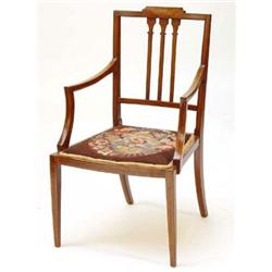 Victorian inlaid mahogany open armchair with needlework seat…