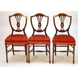 Three Edwardian inlaid mahogany shield back bedroom chairs…