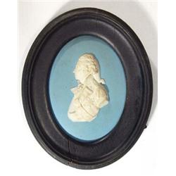 Oval Wedgwood light blue and white Jasperware medallion portrait of Nelson, impressed Wedgwood an…