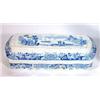 Image 1 : Early Victorian blue and white transfer printed rectangular pottery pen tray and cover, decorated…