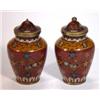 Image 1 : Pair of Cloisonne vases, decorated with panels of butterflies and flowers onto a brown ground, 12…