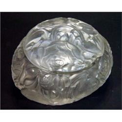 Lalique moulded Dinard glass pot and cover, etched marks to base, 13cm in length…