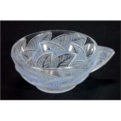 Lalique glass cup, moulded with leaves, marked Lalique to base, 10cm diameter…