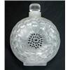 Image 1 : Circular Lalique glass scent bottle, moulded and enamelled with flower heads, signature to base, …