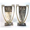 Image 1 : Pair of rectangular based WMF twin handled and silver plated vases moulded with panels of Roman g…