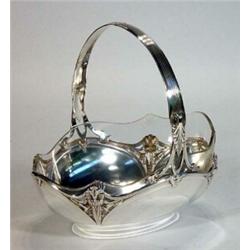 WMF silver plated Art Nouveau style floral basket with clear glass liner, 25cm high…