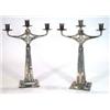 Image 1 : Large pair of Art Nouveau successionist style silver plated three branch candelabra with square b…