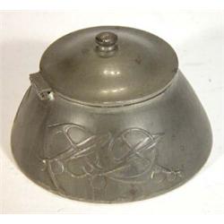 Libertys Tudric pewter inkwell, decorated with stylised flowers in the Archibald Knox style, numb…