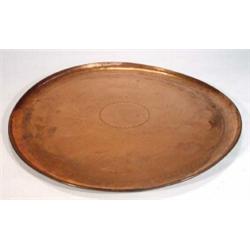 Large circular Newlyn beaten copper tray, marks to face, 60cm diameter…