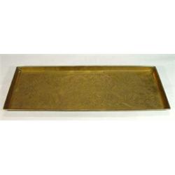 Rectangular brass tray, decorated with a panel of flowers and foliage, 65cm long…