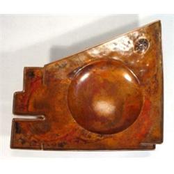 Modern abstract copper dish inset with semi precious stone, impressed 'SF' to base, 39cm in lengt…