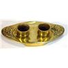 Image 1 : Ceschutzt brass oak leaf design ink well, marks to base, 28cm long…