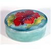 Image 1 : Oval Moorcroft 'Frilled Orchid' patterned trinket box, impressed marks to base, 8cm in length…
