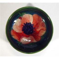 Circular Moorcroft anemone patterned bowl, marks to base, 7cm diameter…