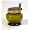 Image 1 : Green glazed Linthorpe Pottery salt with silver plated mount, impressed marks and 1475 to base, 6…