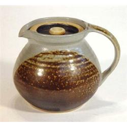 Guy Sydenham studio pottery jug and cover, decorated in grey and brown glazes, impressed marks to…