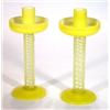 Image 1 : Pair of yellow and clear glass air twist stem candlesticks with circular bases, 22cm high…