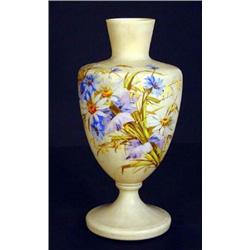 Opaque Victorian glass vase, hand painted with flowers, 35cm high…