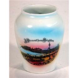 German vase, transfer printed and hand coloured with Present from Brighton West Pier scene…