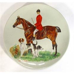 Victorian wall hanging plate hand painted with a huntswoman and hounds by Ellen Bradley 1878, mar…