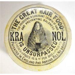 Victorian pot lid 'Kranol The Great Hair Food', 10cm diameter…