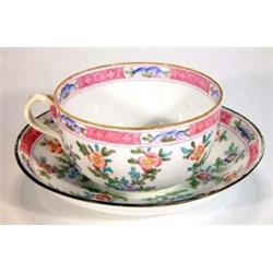 Victorian breakfast cup and saucer, hand coloured and transfer printed with flowers…