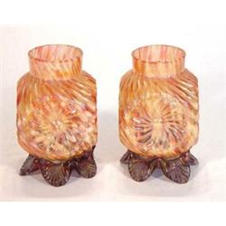 Pair of multi colured Victorian flat sided vases, 12cm high…