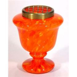 Art Deco orange and yellow glass flower posy with brass mount, 14cm high…