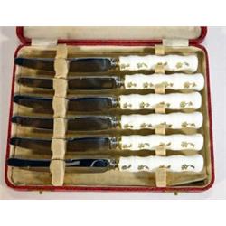 Set of six gilded porcelain handled Royal Crown Derby knives…