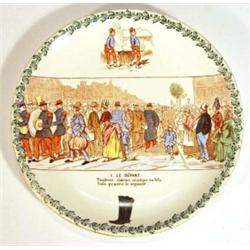 French Choisy Le Ror hand coloured and transfer printed military plate, marks to back, 20cm diame…