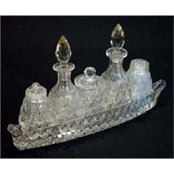 Cut glass five bottle cruet and tray…