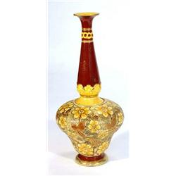 Doulton Lambeth stoneware vase, hand enamelled with yellow and brown flowers, impressed marks to …