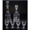 Image 1 : Two cut glass decanters with star cut bases and four facet cut sided wine glasses, largest 32cm h…