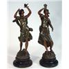 Image 1 : Pair of Spelter figurines 'Premier Miroir' and 'Le Messenger' on circular ebonised bases, largest…