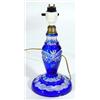 Image 1 : Blue and clear overlay cut glass circular based table lamp, 25cm high…