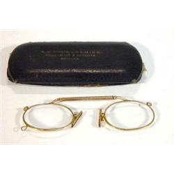 Leather cased pair of Victorian gold rimmed spectacles…