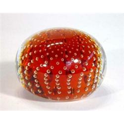 Orange bubble Webb glass paperweight, 10cm diameter…