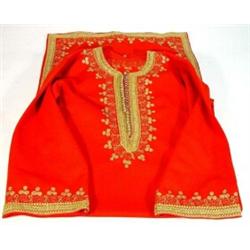 Red silk kaftan, hand embroidered with gilt stylised design…