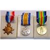 Image 1 : World War I military medal group comprising 1914-15 Star, War medal, Victory medal awarded to Pte…