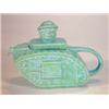 Image 1 : Blue and green glaze Sadler World War I tank shaped teapot, marks to base, 15cm high…