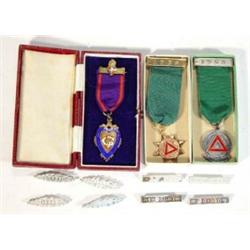 Leather cased Masonic Independent Order of Fellows Manchester enamel and silver gilt badge, 1958-…