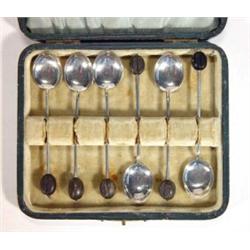 Cased set of six coffee bean spoons, Birmingham 1927…