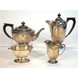 Three piece silver plate teaset comprising teapot, water jug and milk jug, with ebony knops and h…