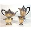 Image 1 : Three piece silver plate teaset comprising teapot, water jug and milk jug, with ebony knops and h…
