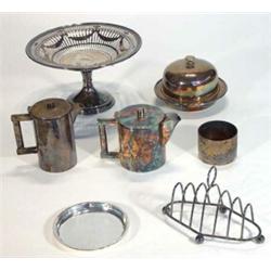 Quantity of assorted silverplate including pierced tazza, muffin dish and cover, toast rack, teap…