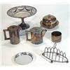Image 1 : Quantity of assorted silverplate including pierced tazza, muffin dish and cover, toast rack, teap…