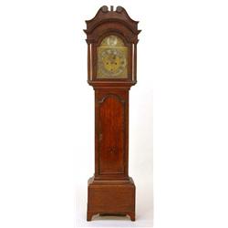 Oak cross banded and star inlaid Longcase clock, the brass and silvered eight day movement for Ge…