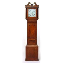 Oak and mahogany cross banded longcase clock the 30 hour movement with hand painted floral dial a…