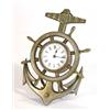 Image 1 : Brass ship's wheel and anchor design clock stand with inset enamelled dialled clock, 23cm high…