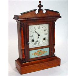 Mahogany cased Victorian American chiming mantel clock with broken pediment, 44cm high…